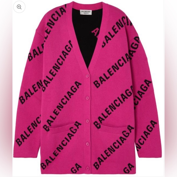 Balenciaga Women Pink Cotton-Blend Intarsia Cardigan